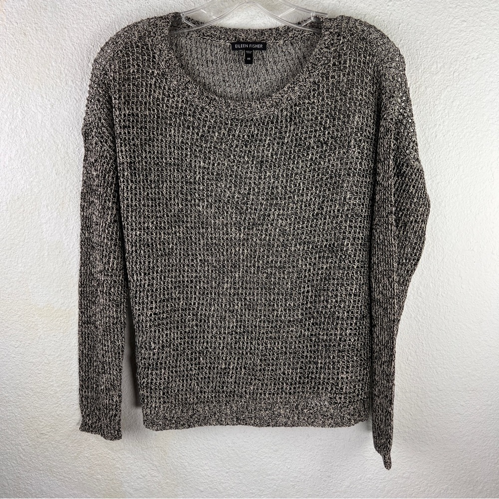 EILEEN FISHER Black & White open knit pullover sweater w/long sleeves. Size XS
